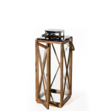 Lanterna Goa media in legno con top in metallo cromato e vetri laterali